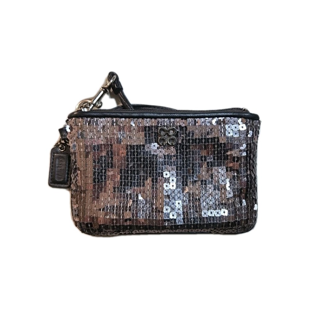 Coach Gray Sequins Pouch Bag Wristlet Minor Wear On Corners See Pictures